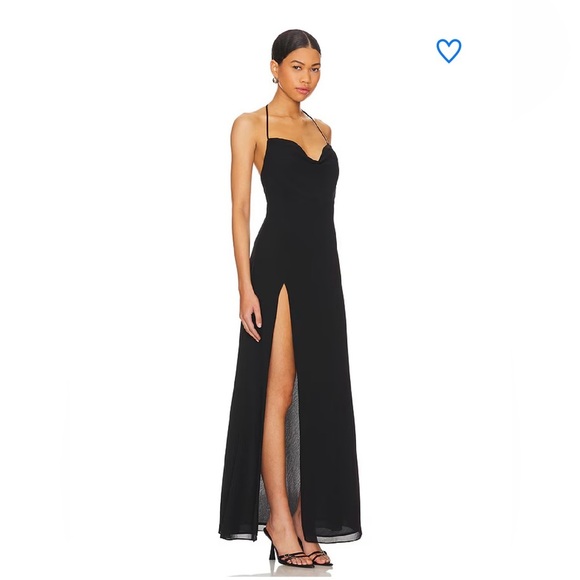 Superdown Revolve NWT nicola sheer maxi dress black halter tie high slit XS hoco - Picture 2 of 10